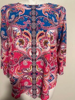 Paisley Boatneck Blouse - Pink & Blue